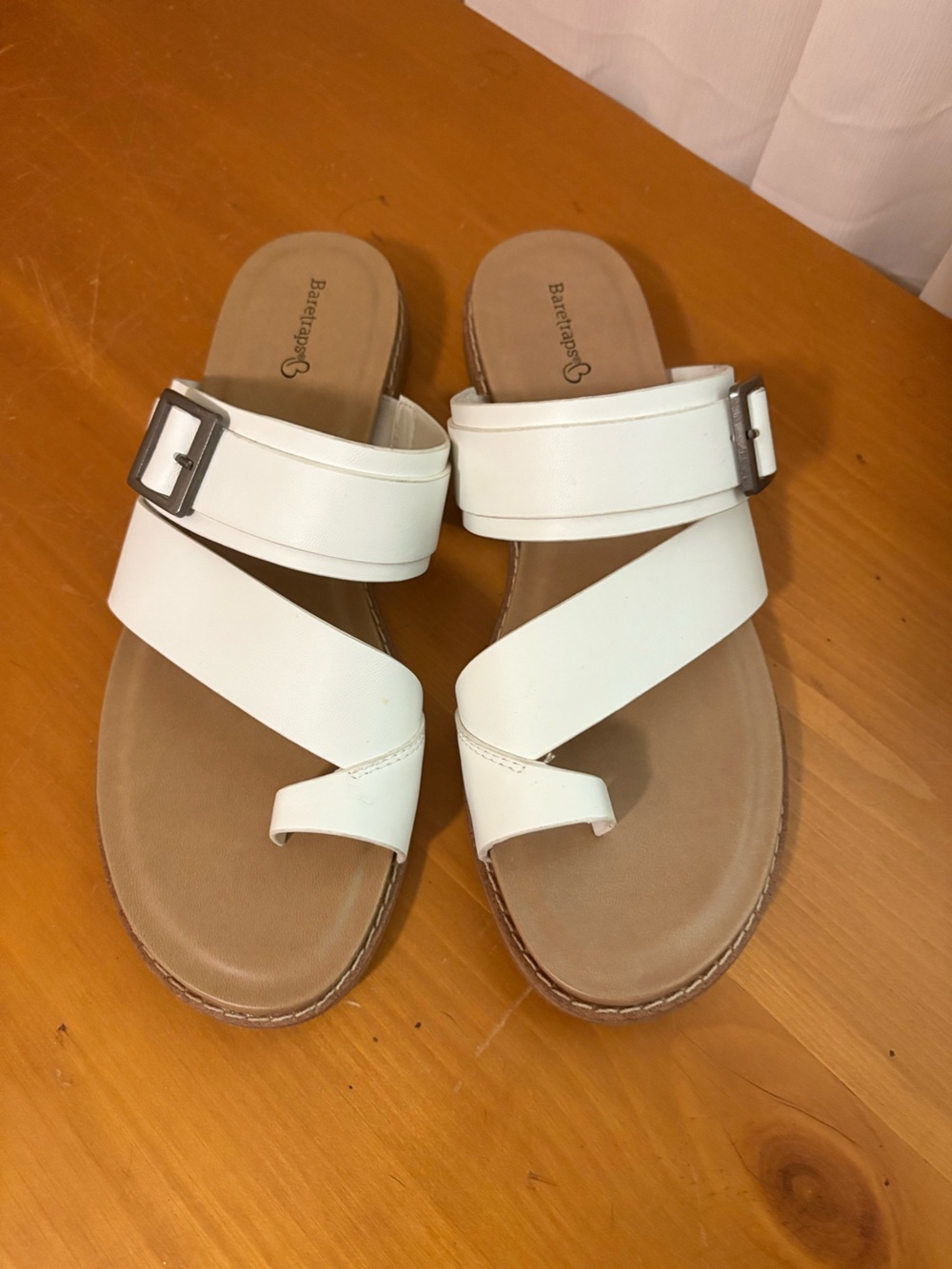 BareTraps White Cross-Strap Buckle Sandals
